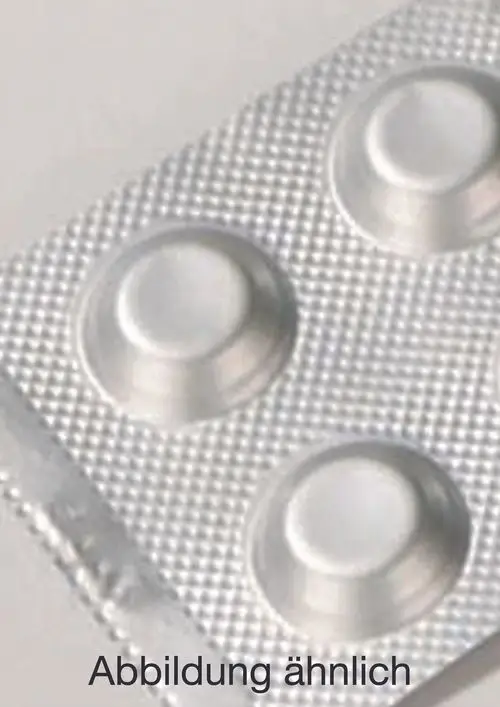 Aluminiumfolie mit mehreren geschlossenen Blisterpackungen, die runde Tabletten enthält; zu sehen sind nur zwei der Blisterkuppeln der Marke Judo.